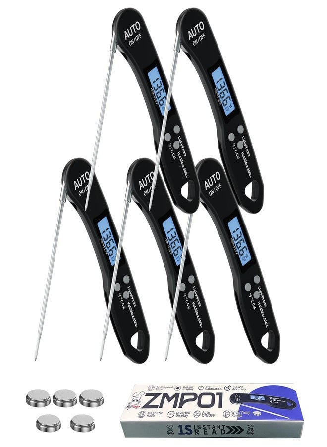Meatender 5 PCs Digital Food Thermometer with Fast 1-Second Reading, ±1°F Accuracy, -58°F to 572°F Range | Foldable Probe, Magnetic Back, Backlit LCD, Auto-Off for Grilling, Baking, Smoking - Image 1